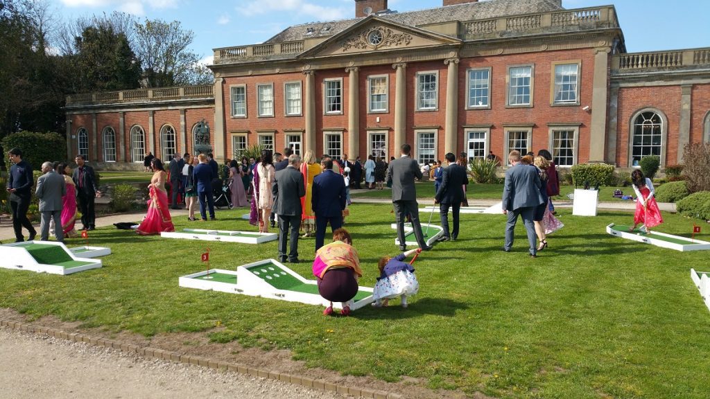 Great photo of the guests playing crazy golf at colwick hall